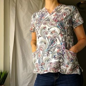 Beautiful Paisley and Butterfly Scrub Top